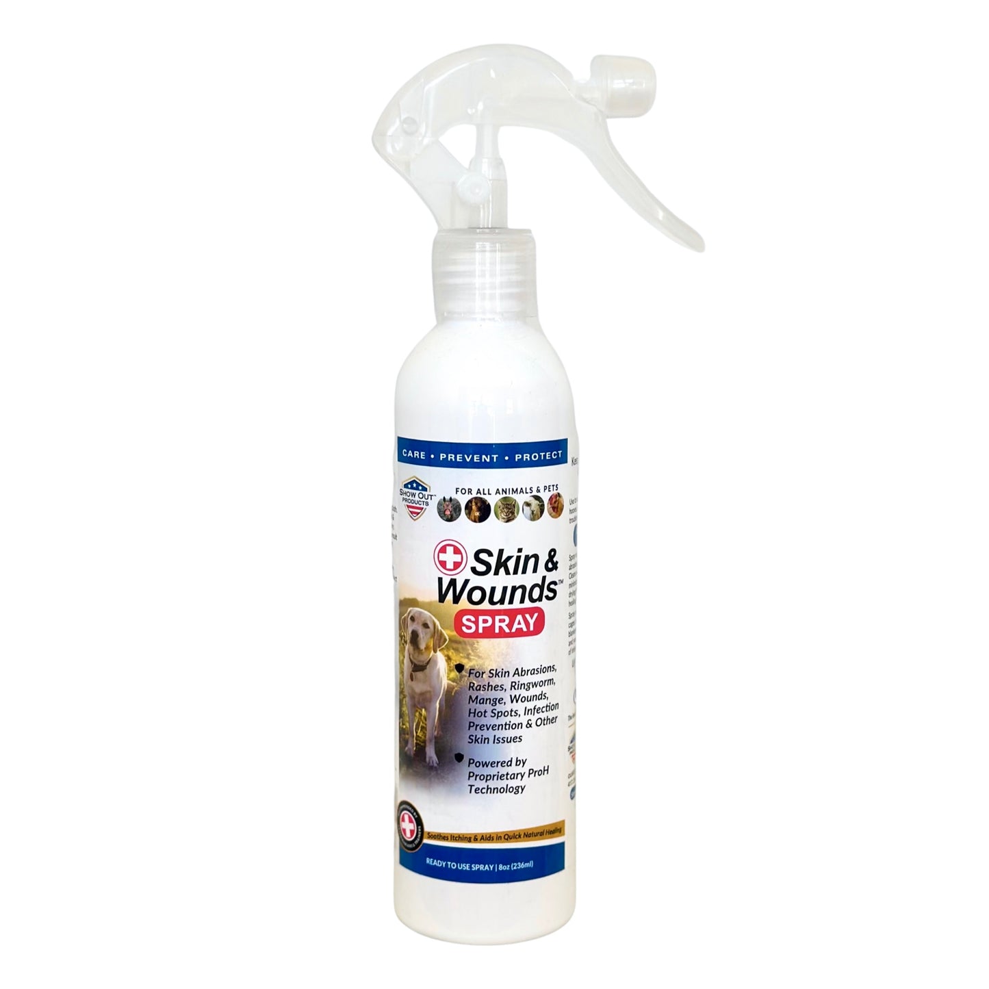 Show Out Skin & Wounds Spray for Dogs & Cat - Remedy for Dog Hot Spot, Dry Skin, Rash, Skin Infection, Ringworm, Mange, Itchy Paws, Irritation on Skin, Skin Allergy, Wound Care (8oz)