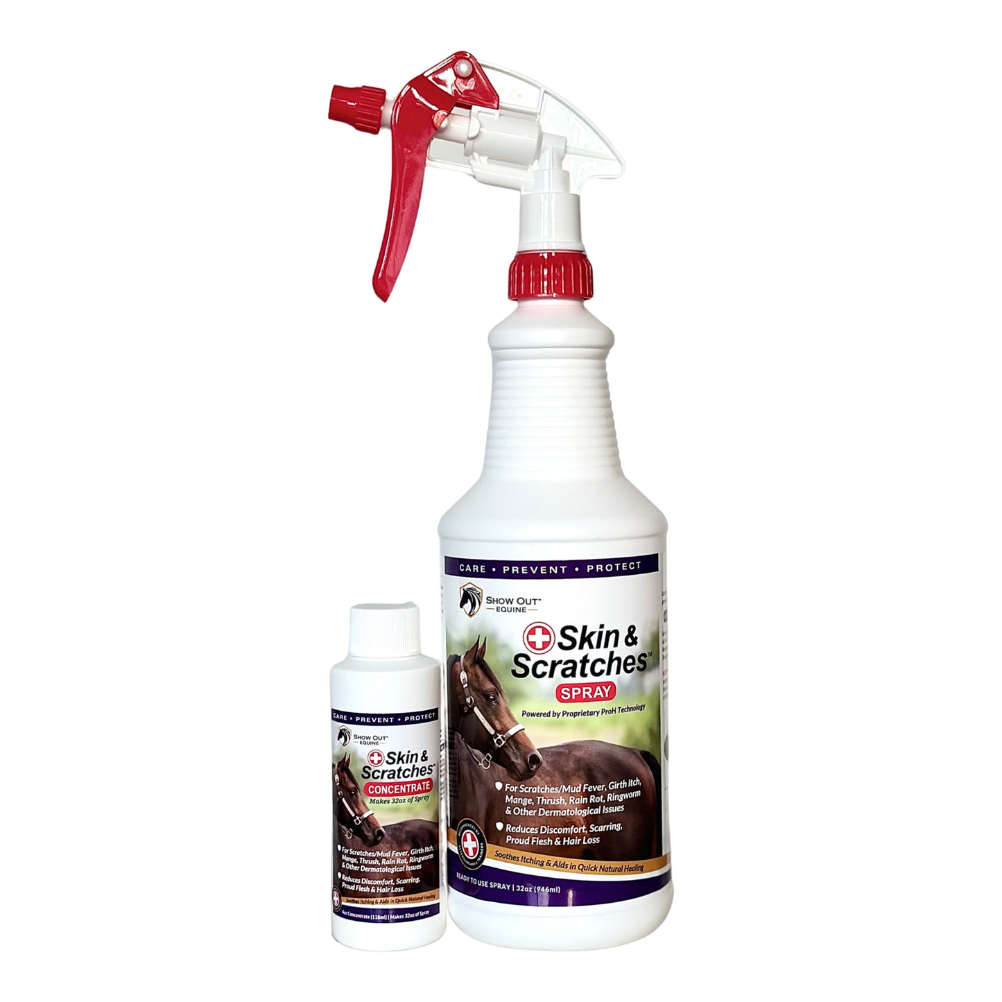 Show Out Skin & Scratches 4 oz Concentrate - Fast Relief and Prevention for Horse Care. Use on Equine Scratches/Mud Fever, Girth Itch, Mange, Thrush, Rain Rot, Ringworm, etc w/Empty Spray Bottle