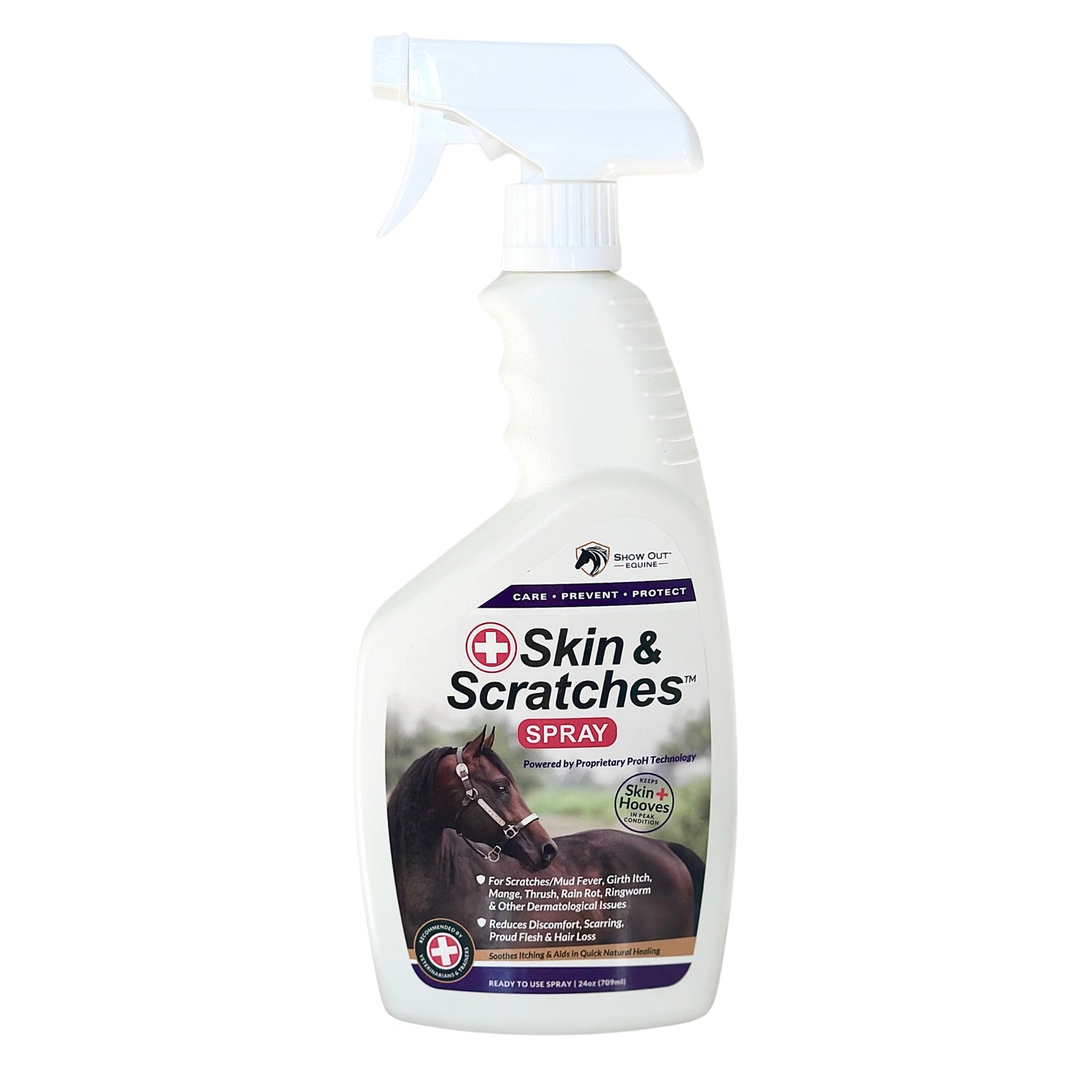 Show Out Skin & Scratches 24 oz Ready to Use Spray- Fast Relief and Prevention for Horse Care. Use on Equine Scratches/Mud Fever, Girth Itch, Mange, Thrush, Rain Rot, Ringworm, etc