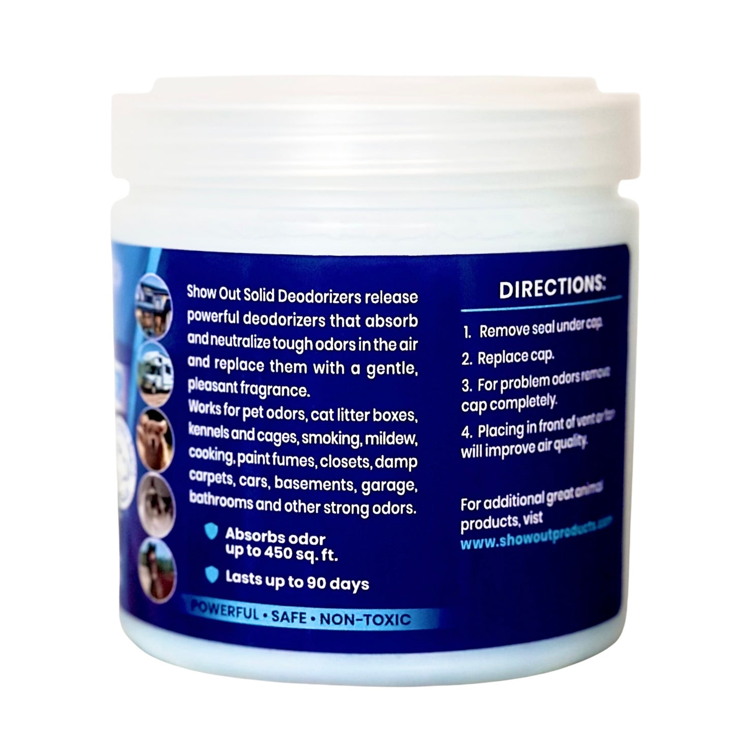 Show Out Solid Deodorizer & Air Freshener - Long Lasting, Absorbs Pet & Household Odors, Bathroom, Closet, Small Spaces, Room, Basement, Office, RV, Beds, Kitchen & More. 15 oz Rainstorm Fragrance